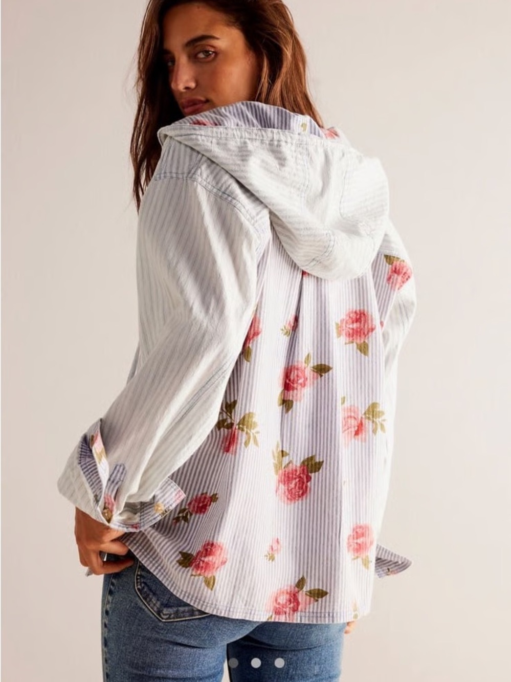 Free People We The Free Sz M About To Slide Floral Relaxed Stripe Hooded Jacket